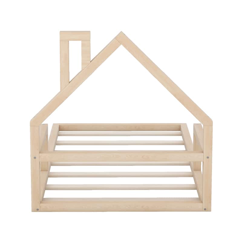 Playful Twin/Full House-Shaped Floor Bed for Kids, No Box Spring Required