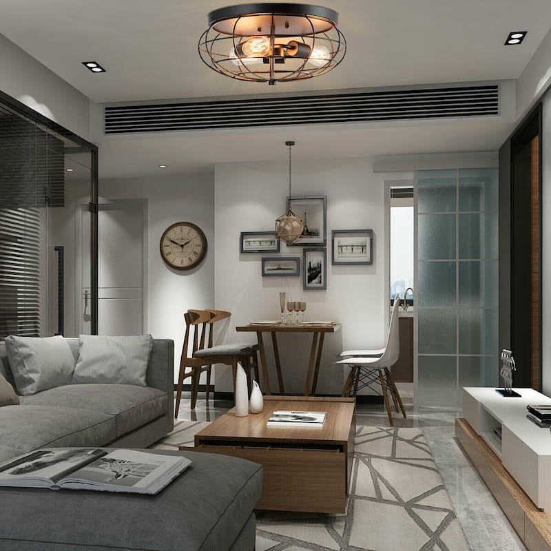 Semi Flush Mount Ceiling Light with Industrial Retro Design - 15.5" x 15.5" x 8" (L x W x H)