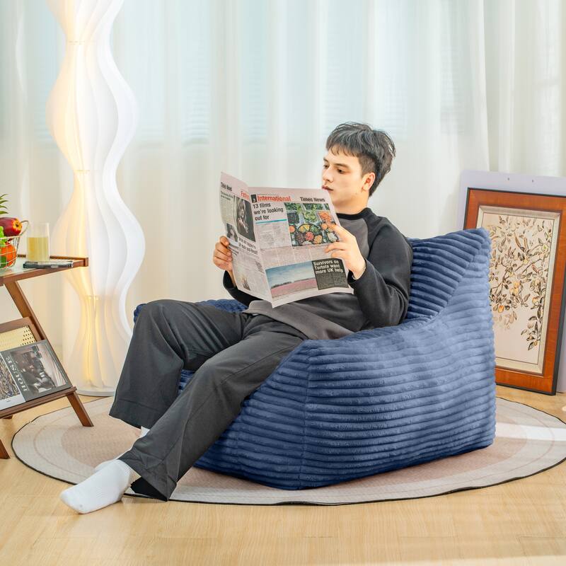 Corduroy Fabric Bean Bag Chair, Lounge Lazy Floor Sofa Chair with High-Resilience Shredded Foam, Supportive Armrests