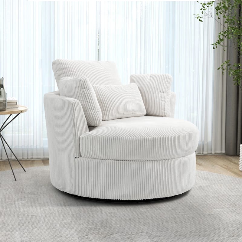 Indoor Corduroy Swivel Chair with Pillows