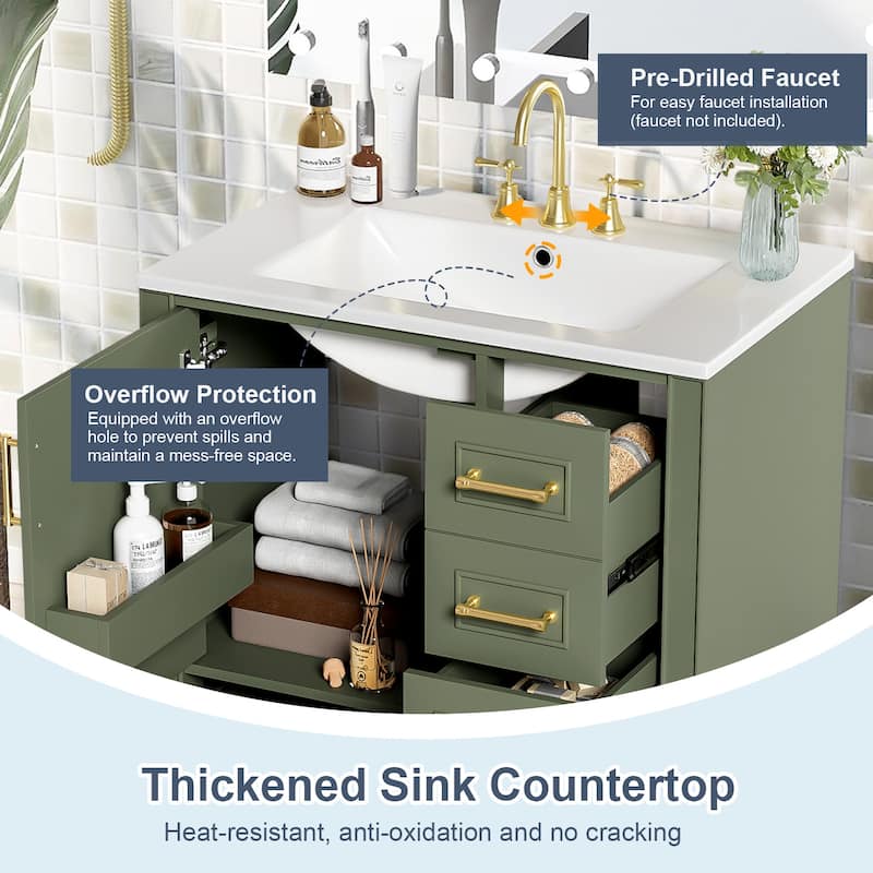 30" Bathroom Vanity with Ceramic Sink,Ample Storage Cabinet for Bathroom