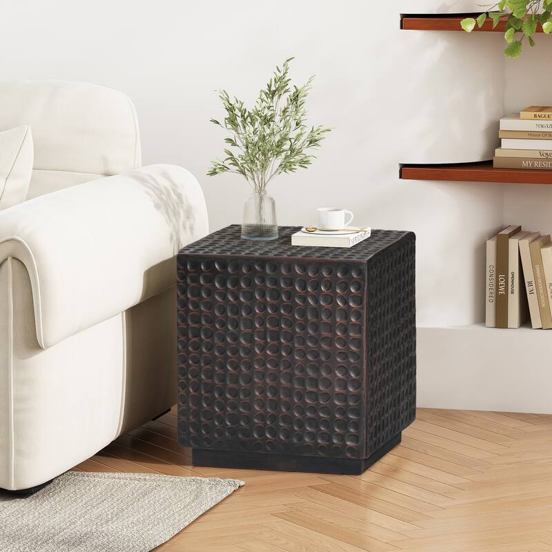 Roomfitters Cube Outdoor Side Table, Textured Antique Copper MgO Accent Table for Patio, Garden and Poolside, Copper - Copper
