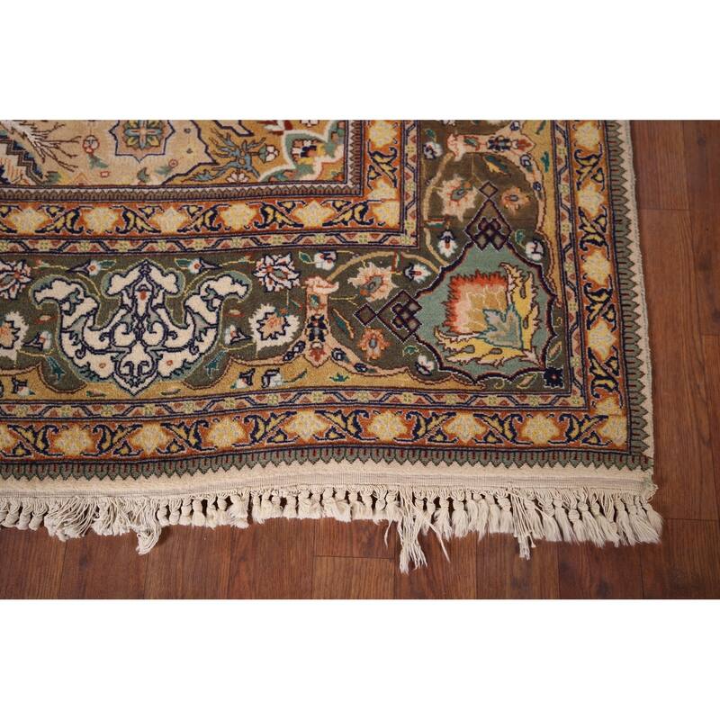 Hand Knotted Oriental 100% Wool Carpet Traditional Floral Beige & Ivories Tabriz Area Rug - 9' 2'' X 6' 3''