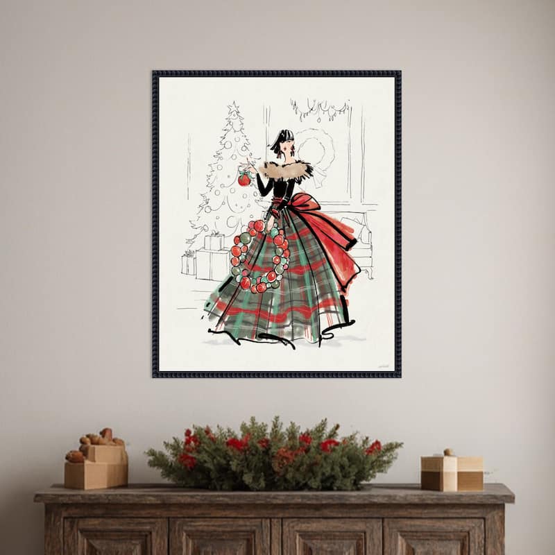 Holiday Fashionistas V by Anne Tavoletti (23 x 28 in.), Framed Canvas Wall Art Print - Sylvie Beaded Black