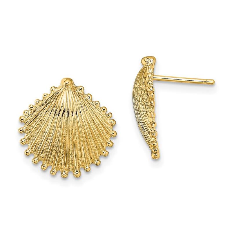 Curata 10k Yellow Gold Scallop Shell Post Earrings - 14.74x14.33mm