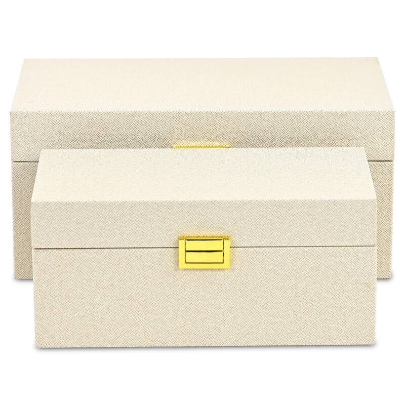 Araminta Set of 2 Rectangular Decorative Storage Boxes - Cream - N/A