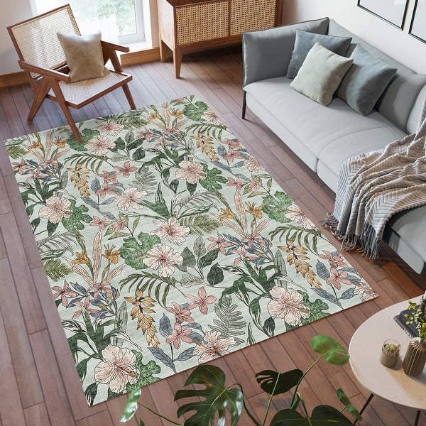 slide 2 of 12, Gertmenian Crystal Print Soft Flat Pile Polyester Slip Resistant Washable Indoor Printed Area Rug Collection 5' x 7' - Thea Sage - Rectangle