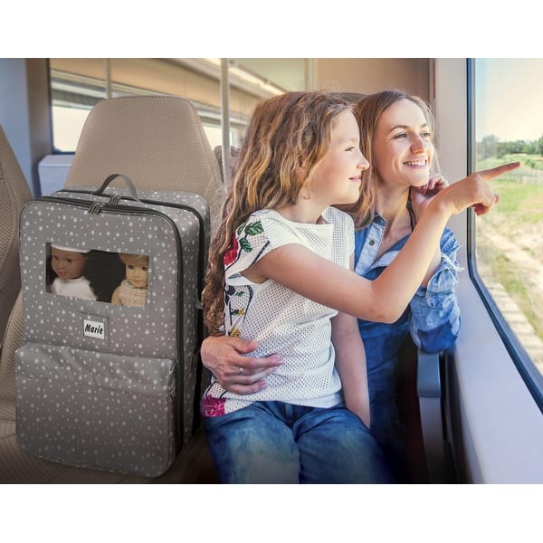 slide 2 of 12, Badger Basket Pack Pretty Double Doll Carrier with 2 Sleeping Bags for 18-inch Dolls -Gray/Stars