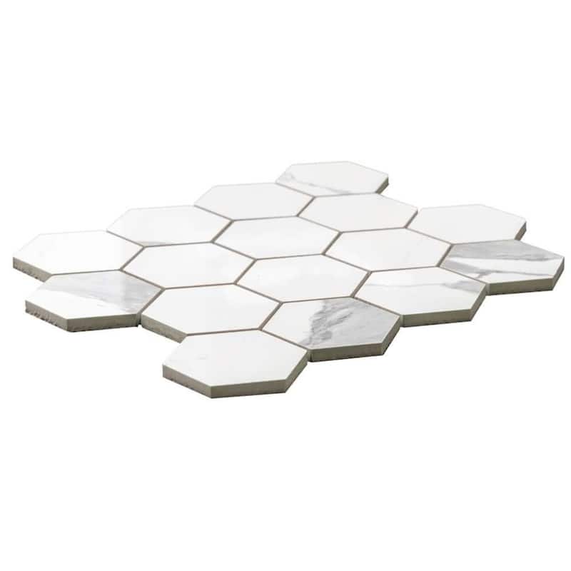 Stately Hex 11x14 Polished Porcelain Mosaic Tile - Floor, Wall, Backsplash