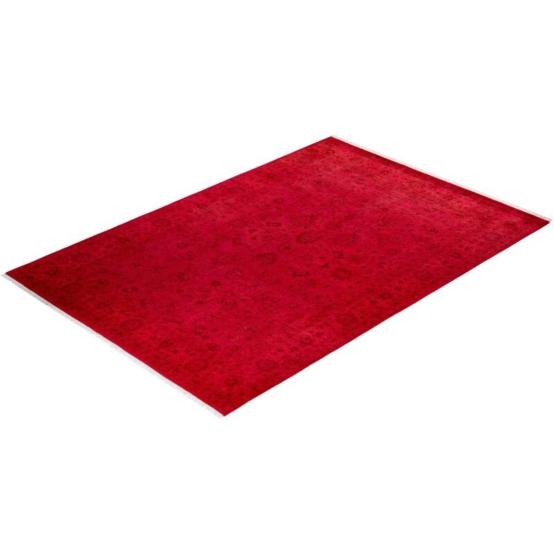 Overton Hand Knotted Wool Vintage Inspired Modern Contemporary Overdyed Pink Area Rug - 6' 1" x 8' 10"