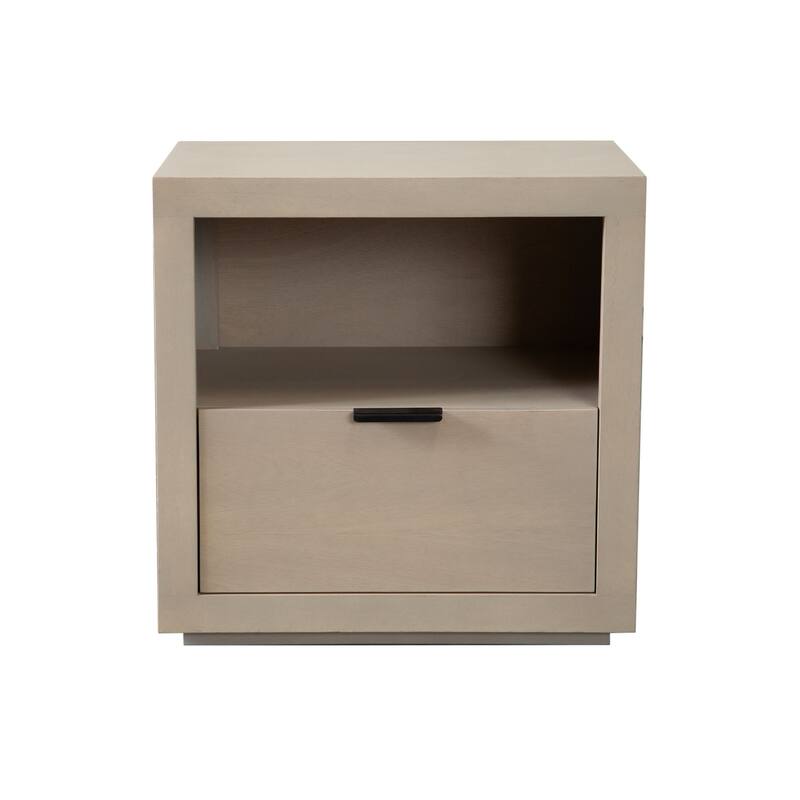 Somy Nightstand with Drawer and Shelf, Light Natural Gray Mango Wood