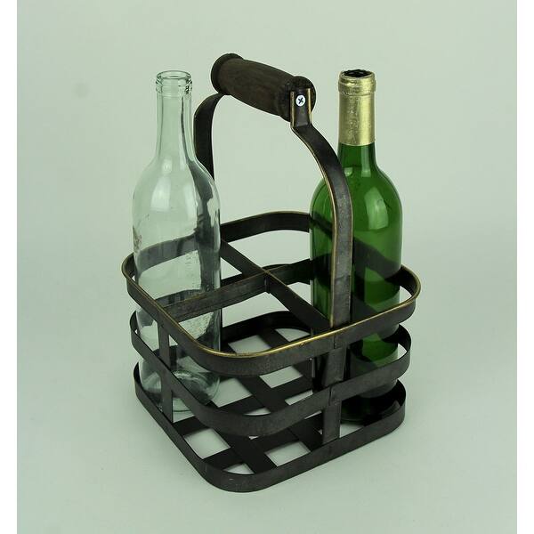 Shop Vintage Rustic Metal 4 Bottle Wine Holder With Wood Handle