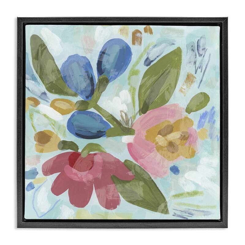 Stupell Bright Boho Flowers Framed Floater Canvas Wall Art Design By June Erica Vess - 25 x 25 - Black