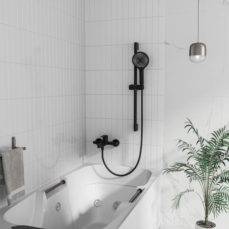 Modland Wall-Mounted Bathtub Faucet with 3-Function Hand Shower, 1.59GPM, Matte Black/Chrome, CUPC Certified