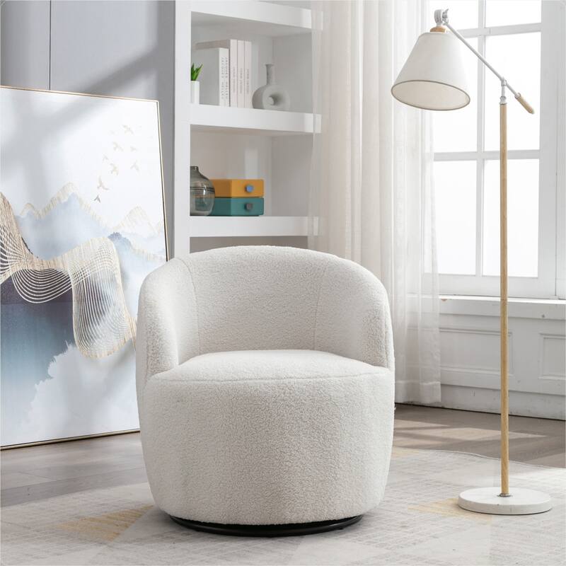 Teddy Fabric Swivel Accent Armchair Barrel Chair - Ivory