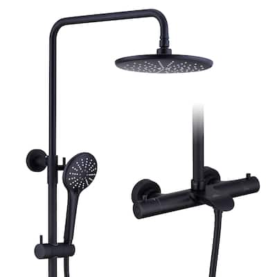 3-Spray Patterns Wall Mount Tub and Thermostatic Rain Shower Faucet with Handheld Shower Head Combo - 9" x 9"