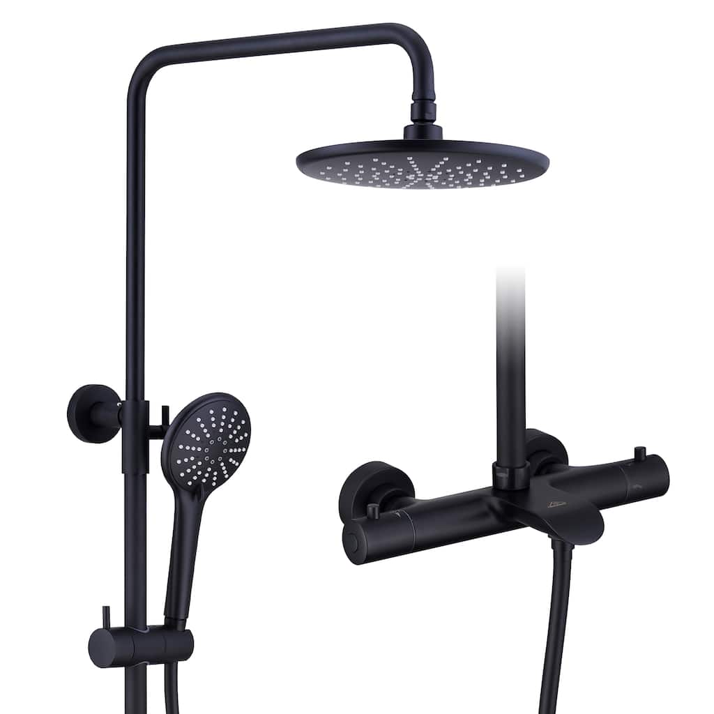 3-Spray Patterns Wall Mount Tub and Thermostatic Rain Shower Faucet with Handheld Shower Head Combo - 9" x 9"