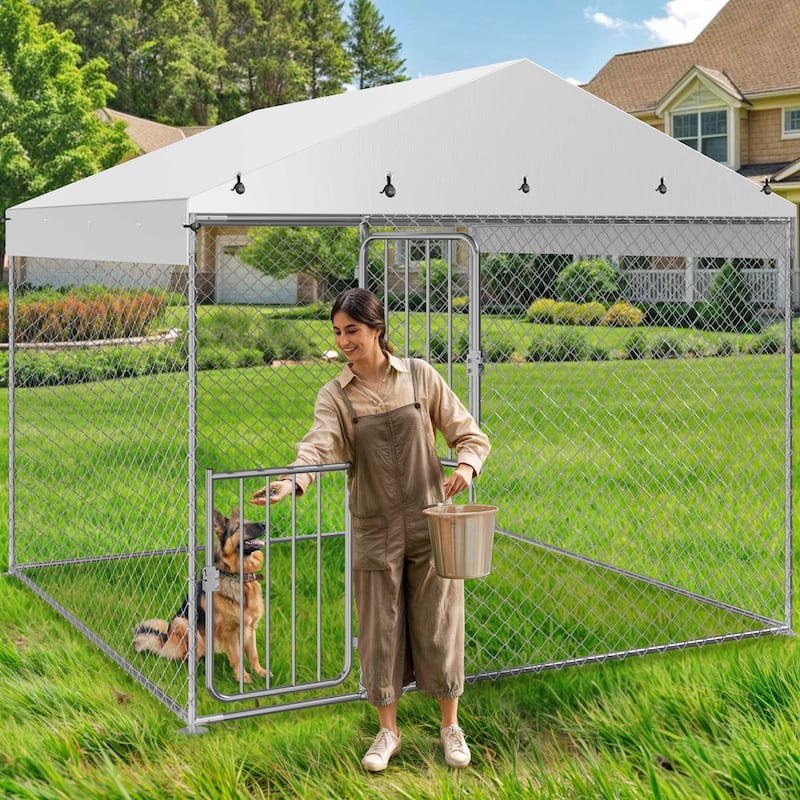 Moasis Large Outdoor Dog Kennel Heavy Duty Dog Cage Enclosure with Waterproof Roof