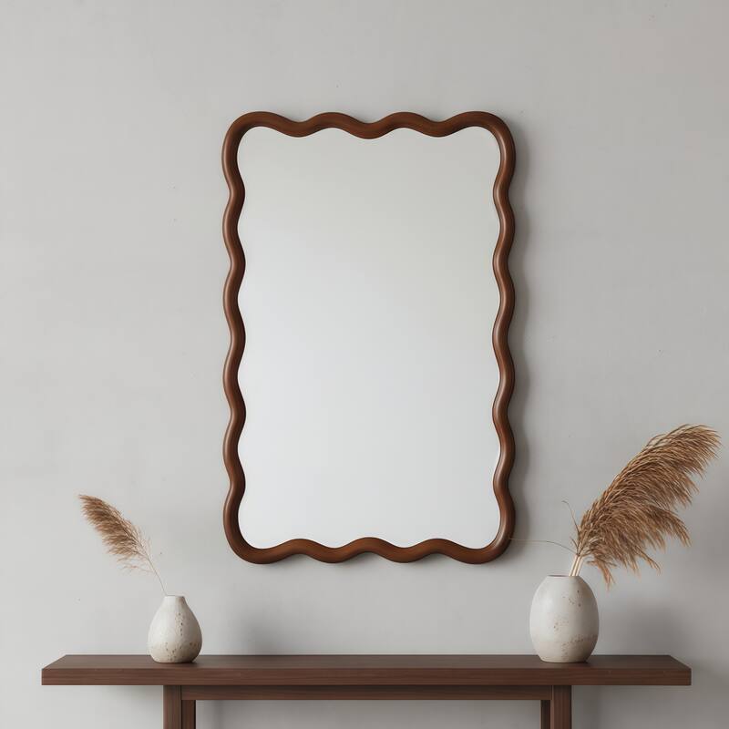 20"x30" Wavy Rectangle Solid Wood Frame Decorative Mirror