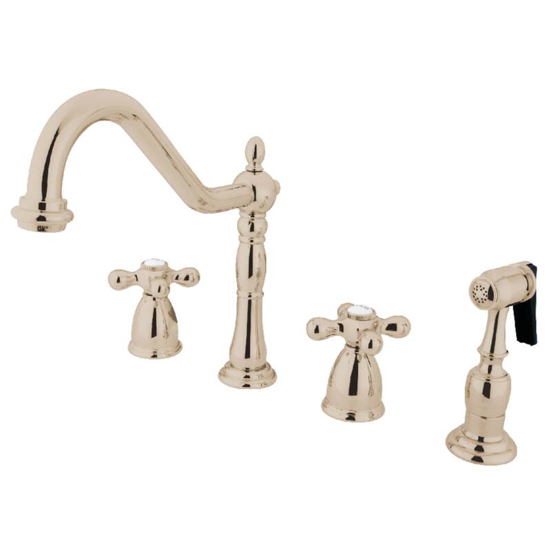 Kingston Brass Heritage 8-Inch Widespread Kitchen Faucet with Brass Sprayer - Polished Nickel