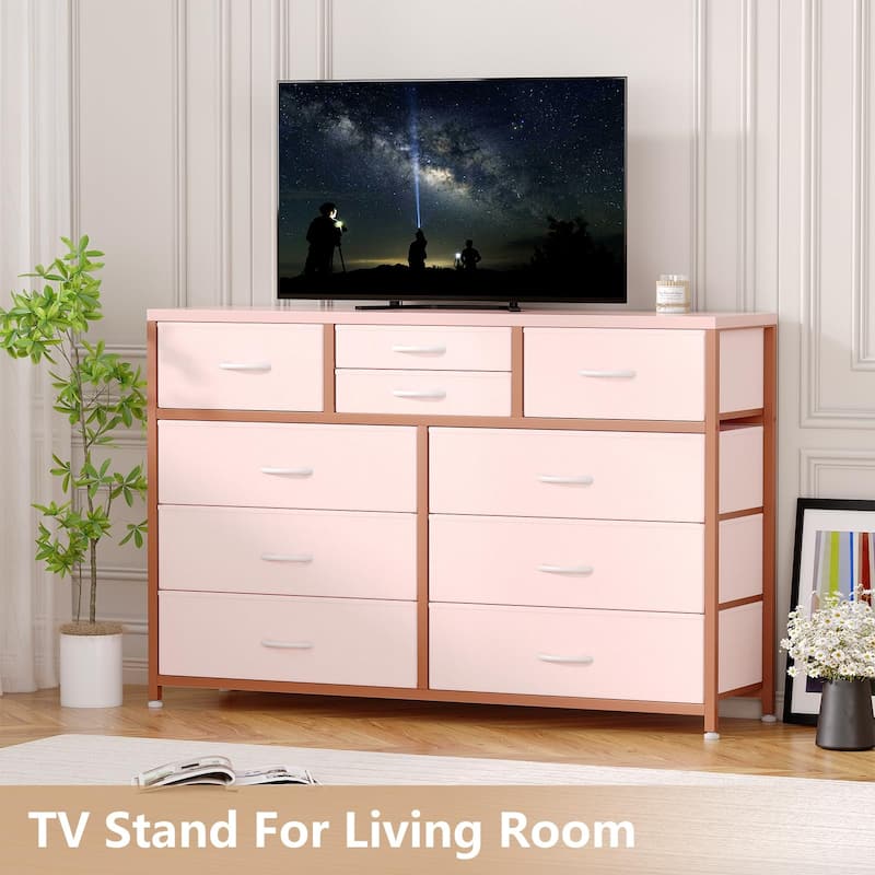 Fabric Dresser with 10 Drawers,47" TV Stand Dresser