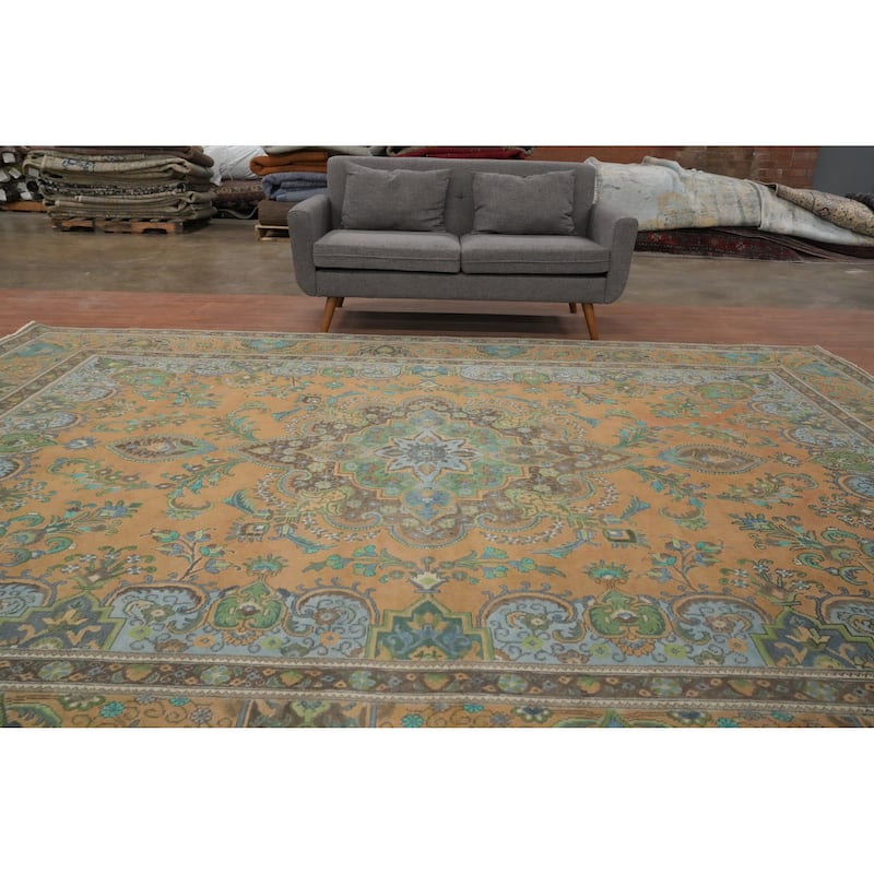 Hand Knotted Oriental 100% Wool Carpet Traditional Floral Oranges & Rust Tabriz Area Rug - 12' 10'' X 9' 8''