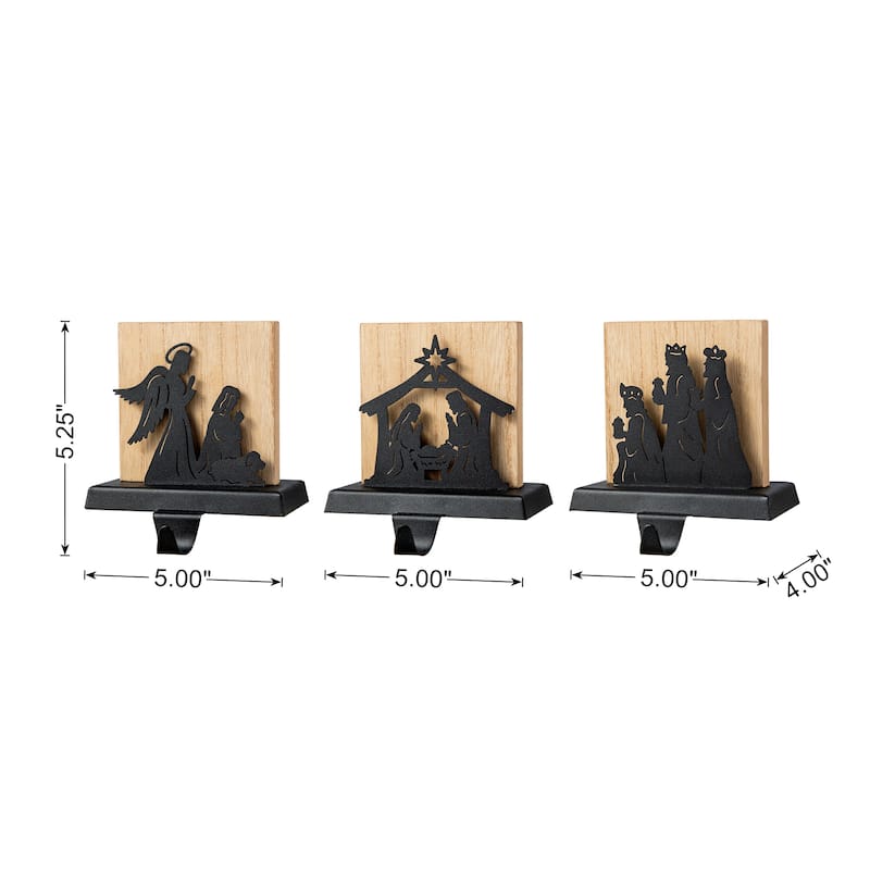 Glitzhome 5.25"H Set of 3 Christmas Metal Nativity Scene Stocking Holder