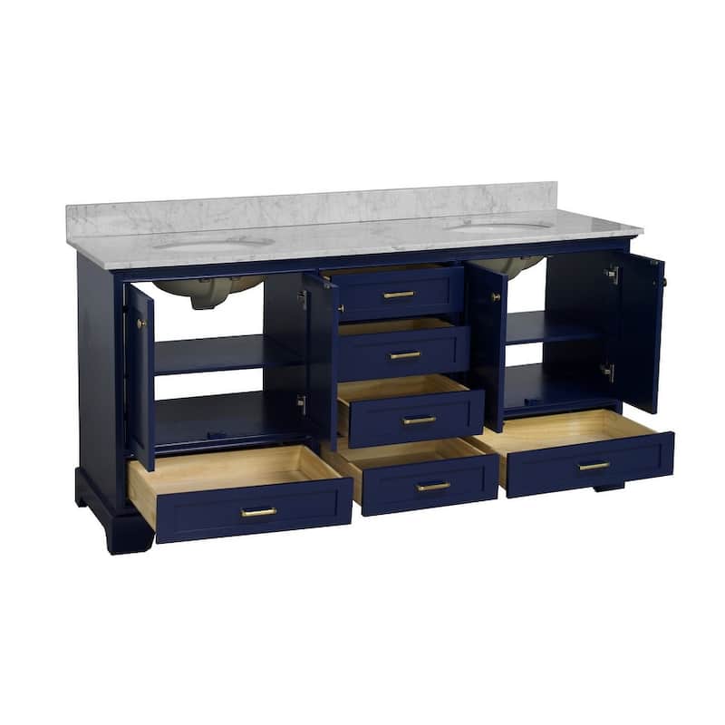 KitchenBathCollection Harper 72" Double Bathroom Vanity with Carrara Marble Top