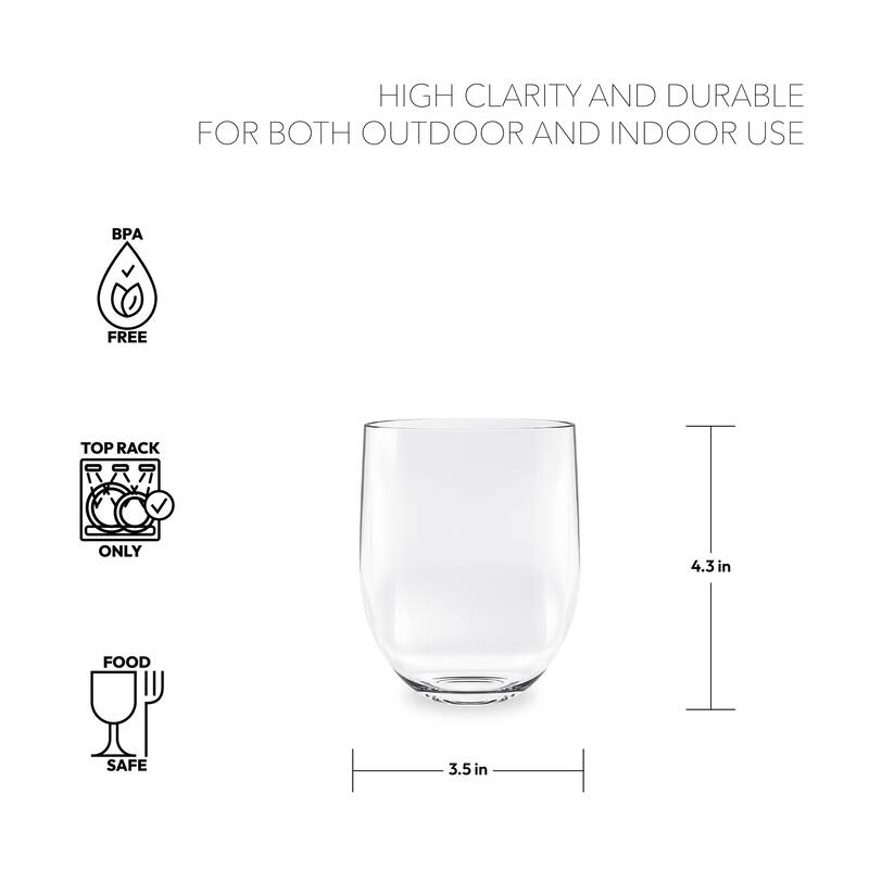 Stemless Goblet Drinkware Set, Clear, 16 Oz, Set of 12