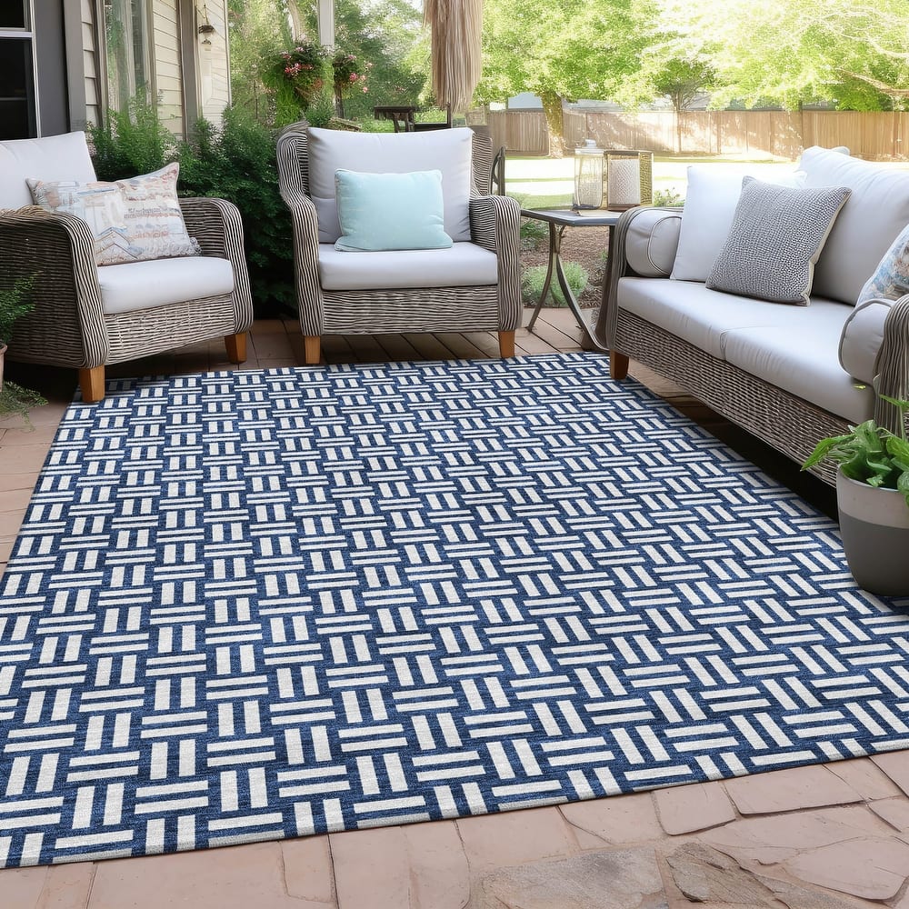 Machine Washable Indoor/ Outdoor Chantille Contempory Crosshatch Rug