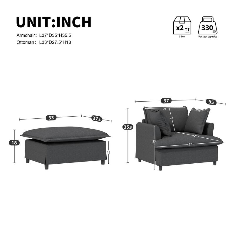 DIY Free Combination Sofa Set with Throw Pillows, Chenille Modular Sectional Sofa for Livingroom Upholstered Cloud Couch