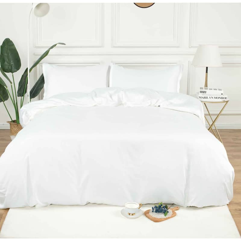 Fabstyles Metro Bamboo Rayon Duvet Cover Set - White - Queen