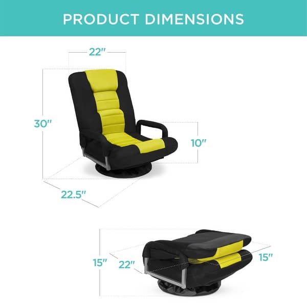 dimension image slide 5 of 6, Swivel Gaming Chair 360 Degree Multipurpose Floor Chair Rocker w/Lumbar Support, Armrest Handles, Adjustable Backrest