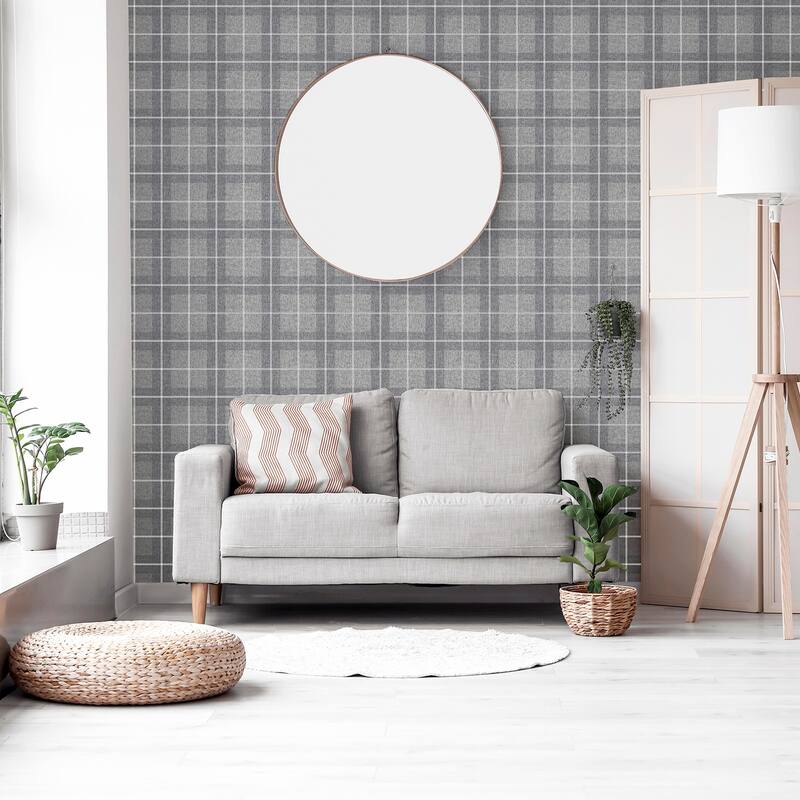 Arthouse Hudson Grey Checkered Plaid Wallpaper