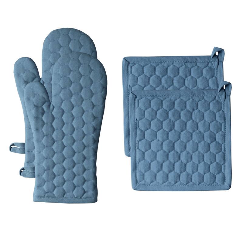 Fabstyles Fouta Cotton Oven Mitt & Pot Holder Set of 4 - 7x12 , 8x8