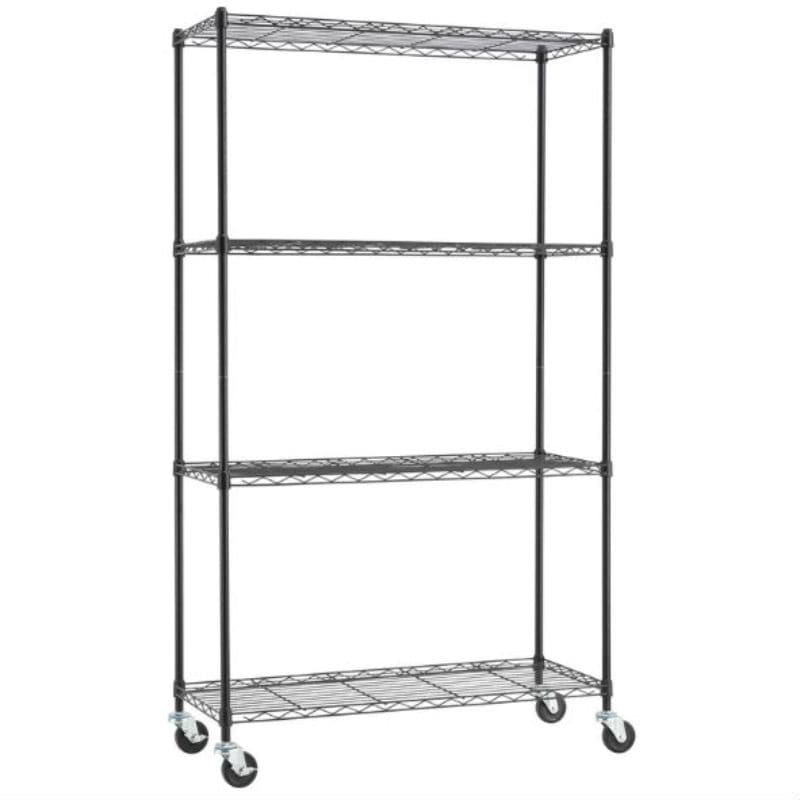 EFINE Black 4-Tier Rolling Heavy Duty Metal Wire Storage Shelving Unit Casters 1 in. Pole (36 in. W x 57.7 in. H x 14 in. D) RL33653