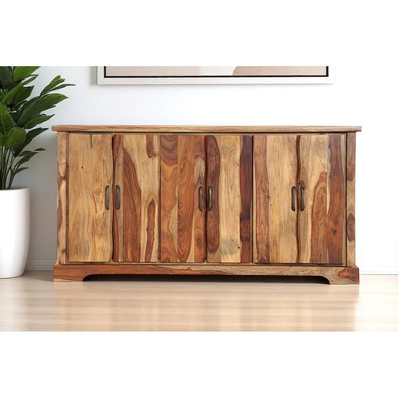HomeRoots 72" Brown Solid Wood Live Edge Sideboard with Six Doors - 72.00 in. x 36.00 in. x 16.00 in. - 72.00 in. x 36.00 in.  x 16.00 in.