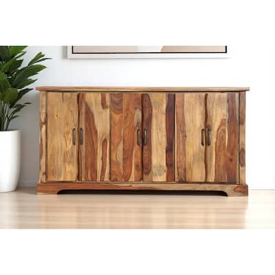 HomeRoots 72" Brown Solid Wood Live Edge Sideboard with Six Doors - 72.00 in. x 36.00 in. x 16.00 in.