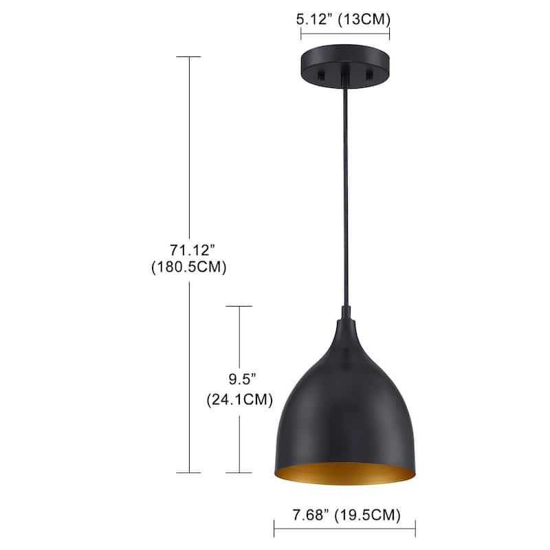 1-Light Matte Black Finish with Gold-Painting Inside Mini Pendant