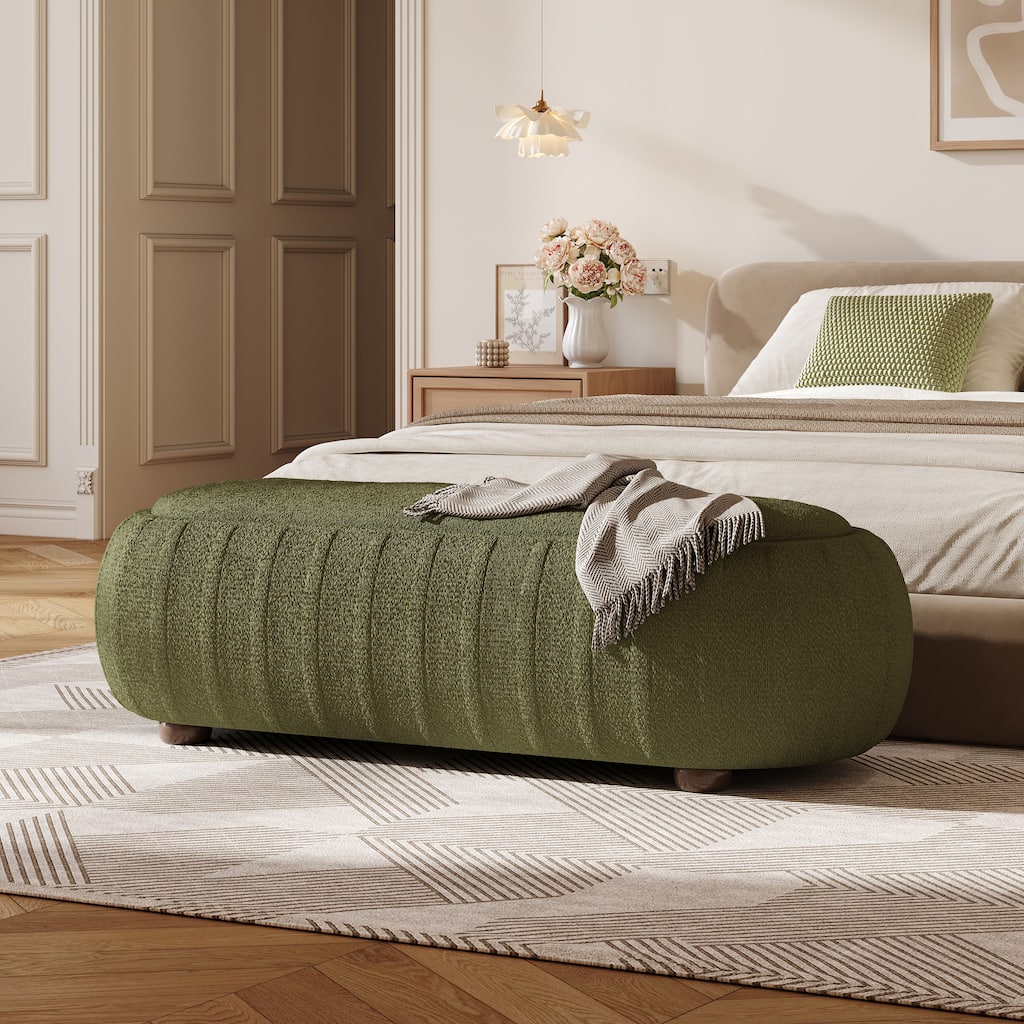 Christopher Knight Home - Curve Modern Upholstered Wooden Ottoman with Oval Design