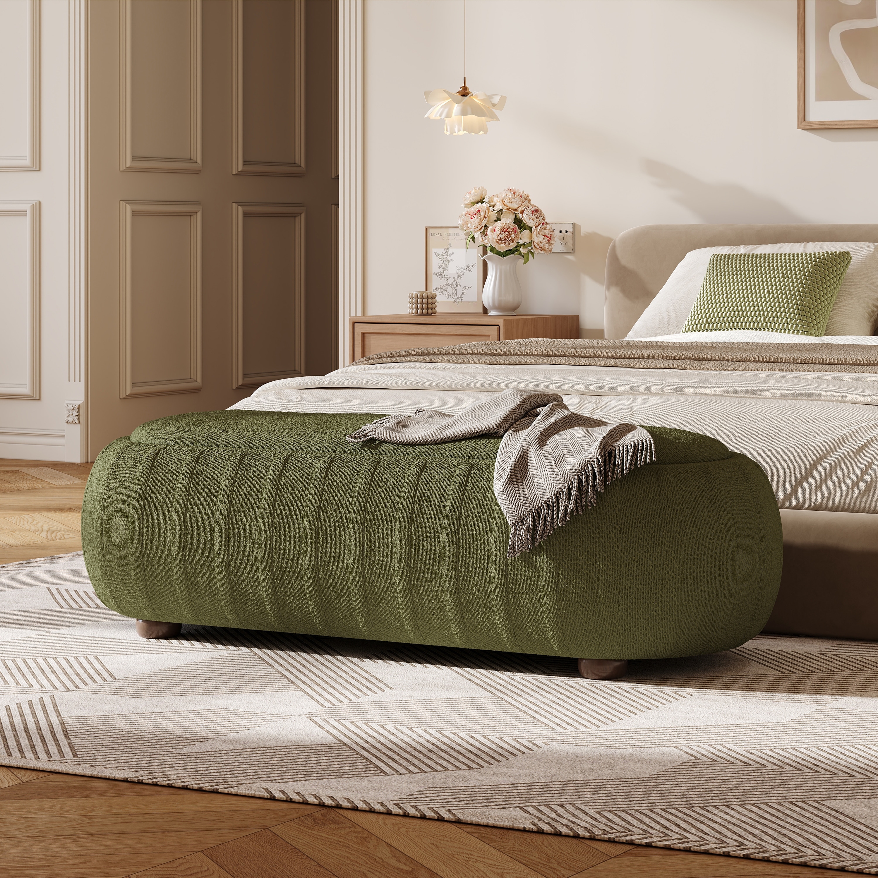 Christopher Knight Home - Curve Modern Upholstered Wooden Ottoman with Oval Design