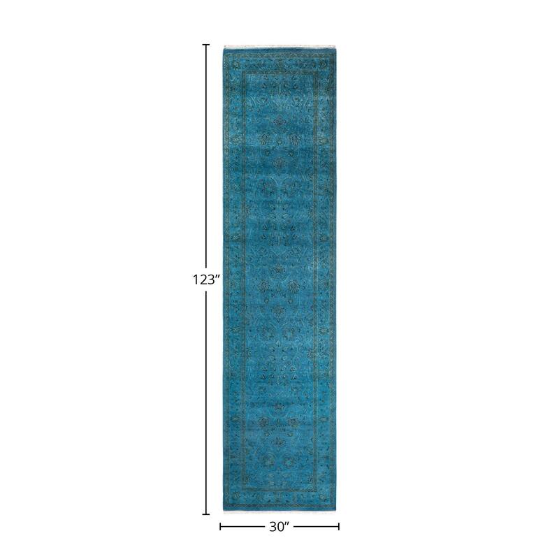 Fine Vibrance, One-of-a-Kind Hand-Knotted Runner Rug - Blue, 2' 6" x 10' 3" - 2' 6" x 10' 3"