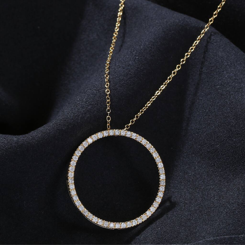 1/6ct - 1ct TDW Diamond 14k Gold Open Circle Pendant Necklace for Women