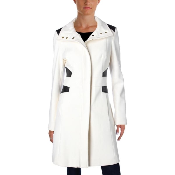 Via Spiga Womens Coat Wool Faux Leather Trim