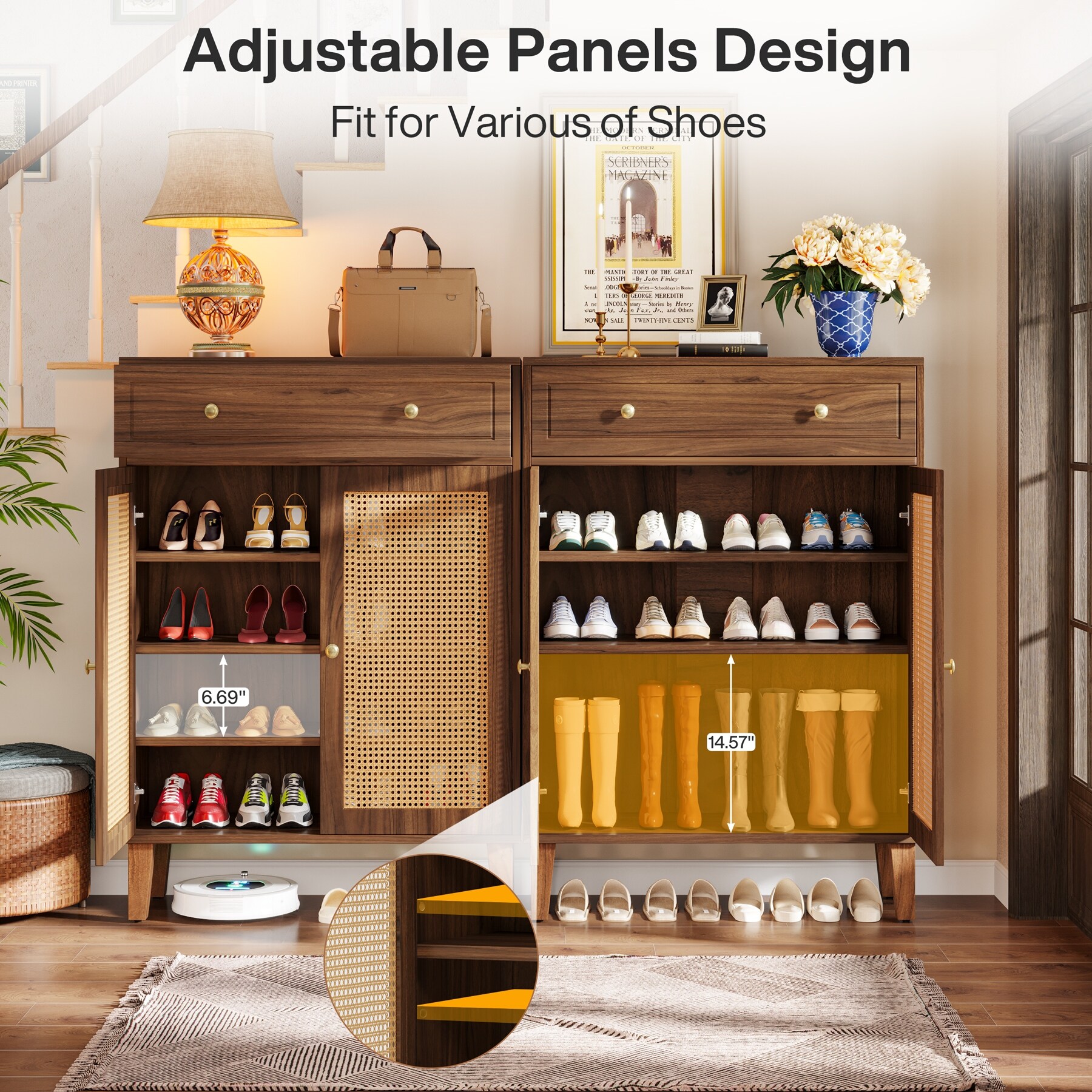 Shoe Cabinet with Doors and Drawer, Modern Shoe Storage Cabinet