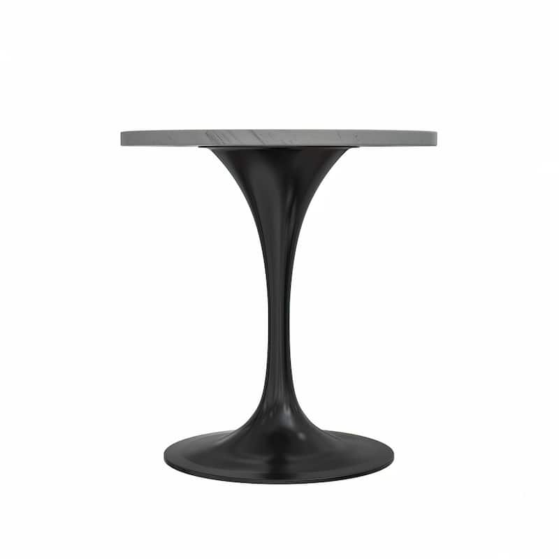 LeisureMod Verve Modern Round Dining Table with Resin TableTop and Black Pedestal Base for Kitchen & Dining Room