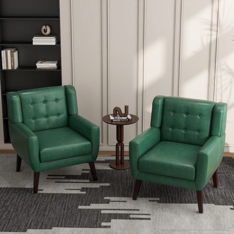 Cotton/ Linen Look Fabric Modern Accent Chair Armchair - Set of 2 - Green PU(Set of 2)