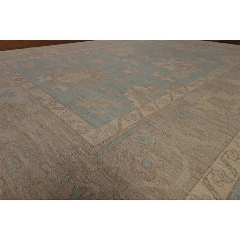 Light Blue Oushak Turkish Rug Hand-Knotted Wool Carpet - 9'0"x 11'10"
