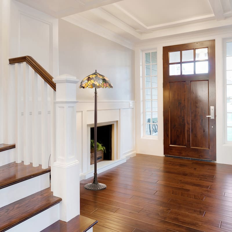 Emily River of Goods Autumn Leaves Stained Glass 62-Inch Floor Lamp - 18" x 18" x 62"