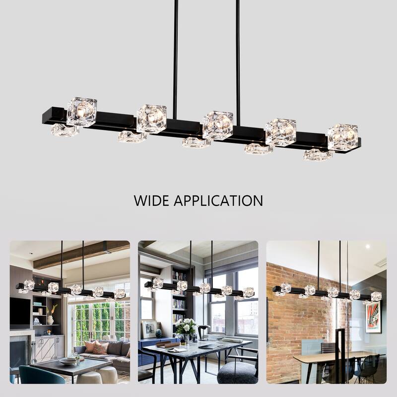 Modern Crystal Hanging Lighting Chandelie 10-Light Farmhouse Linear Pendant Light Fixture, for Dining Room, Kitchen, Bedroom